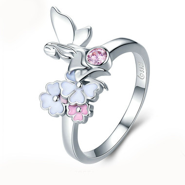 PINK ZIRCON SILVER RING - FLOWER ELF